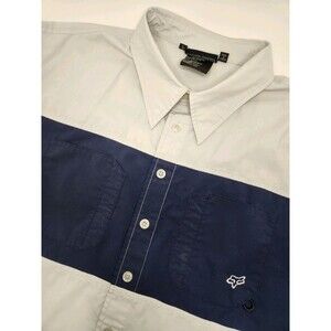 Fox Racing Shirt Men's L White Blue Short Sleeve‎ Button Up Pocket Logo